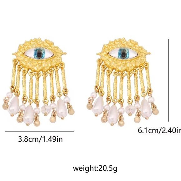 Maison Green Evil Eye Protection Pearl Dangle Earrings - Picture 12 of 12